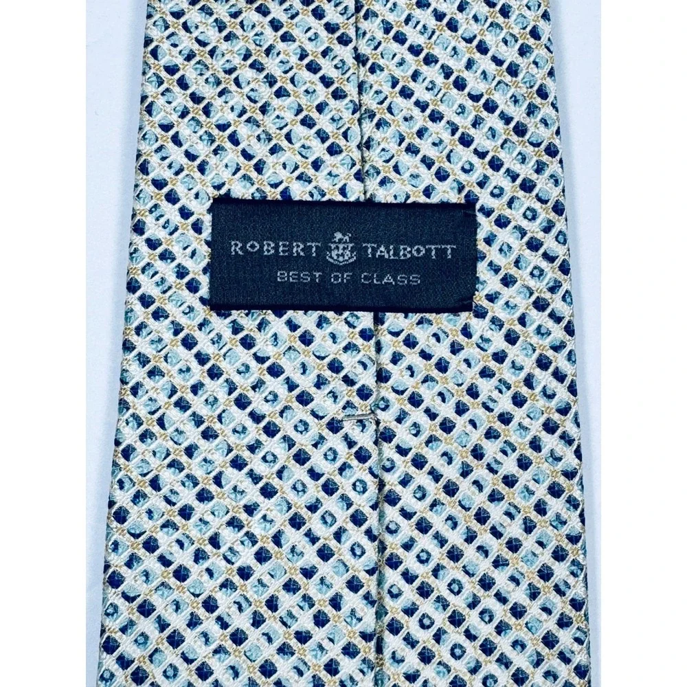 Robert Talbott Tie Blue Green Geometric Silk Necktie Classic Preppy‎ Made in USA